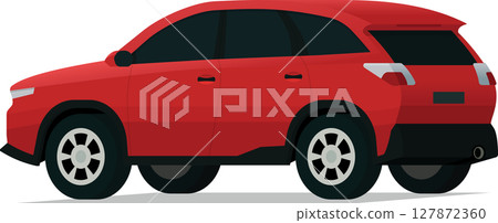 Modern red SUV family car angled side rear view Modern red SUV family car angled side rear view 127872360