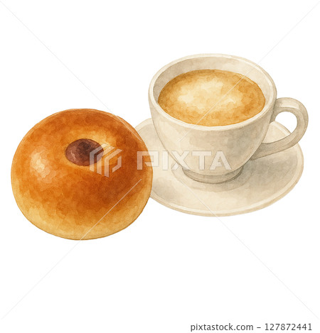 Bread and cafe au lait (watercolor illustration) 127872441