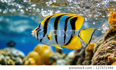 Vibrant butterflyfish in colorful coral reef underwater scene 127872498