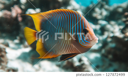 Vibrant angelfish in coral reef habitat 127872499