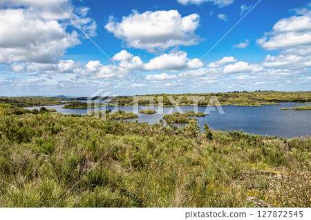 Spring nature, lake landscape. Povoa e Meadas Dam in Castelo de Vide, Alentejo Portugal. 127872545