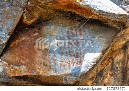Rock paintings in Junco Valley, Arronches, Alentejo, Portugal Rock paintings in Junco Valley, Arronches, Alentejo, Portugal 127872571