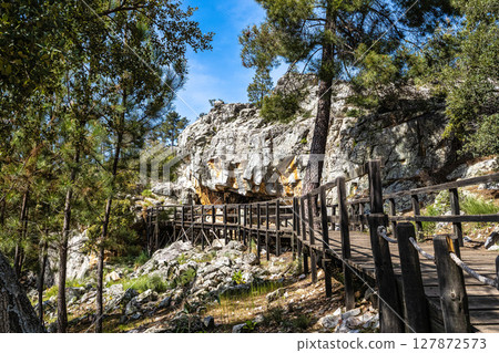 Rock paintings in Junco Valley, Arronches, Alentejo, Portugal 127872573