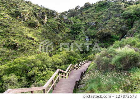 Cascata de Sao Juliao or Cascata de Monte Sete waterfall in Azenha nova, Portugal 127872578