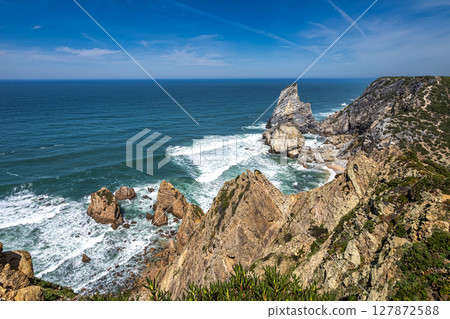 Praia Da Ursa, Ursa Beach near Cabo Da Roca on Atlantic coast, Sintra, Portugal Praia Da Ursa, Ursa Beach near Cabo Da Roca on Atlantic coast, Sintra, Portugal 127872588