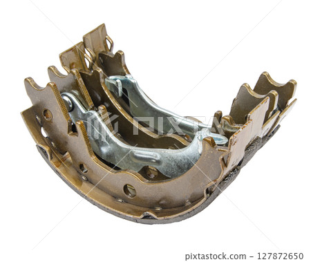 New brake pads for disc brakes on white New brake pads for disc brakes on white 127872650