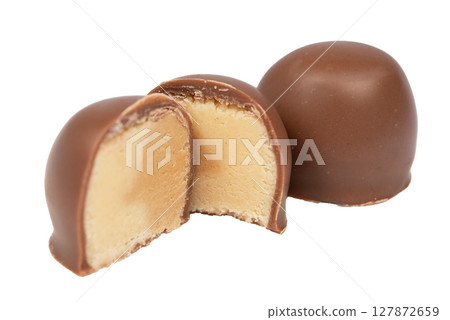 chocolate candies with marzipan isolated on white background chocolate candies with marzipan isolated on white background 127872659