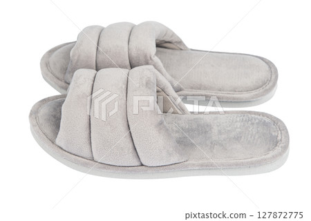 Pair of soft slippers on white background 127872775