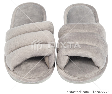 Pair of soft slippers on white background 127872778