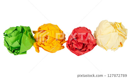 crumpled colorful paper ball on white background 127872789
