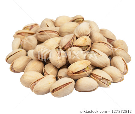 Pistachio nuts in shells, isolated on a white background Pistachio nuts in shells, isolated on a white background 127872812