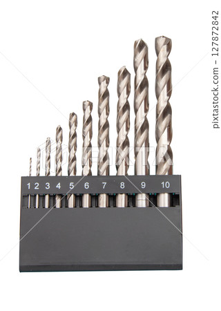 Drill for metalwork isolated on white background. 127872842