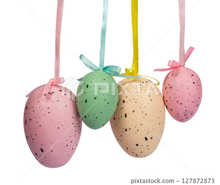 Decorative Easter eggs isolated on white background. Festive tradition 127872873