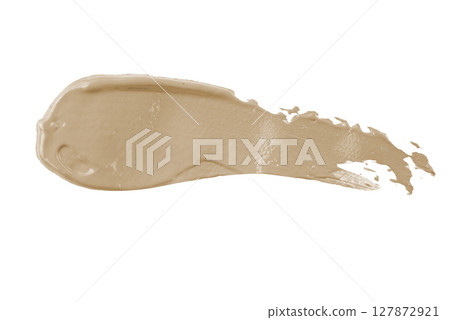 Smear of lip gloss or cosmetic products crushed on a white background. Texture of lipstick isolated on white background. Smear of lip gloss on a white background 127872921