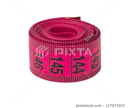 Diet rubber tape measure for sewing cloth or fabric isolated on the white Diet rubber tape measure for sewing cloth or fabric isolated on the white 127872935