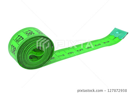 Diet rubber tape measure for sewing cloth or fabric isolated on the white Diet rubber tape measure for sewing cloth or fabric isolated on the white 127872938