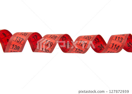 Diet rubber tape measure for sewing cloth or fabric isolated on the white 127872939