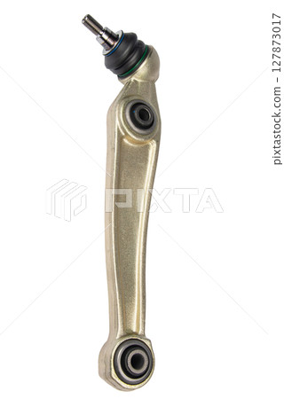 Car front suspension arm set isolated on white background. A set of spare parts for a car suspension. Car front suspension arm set isolated on white background. A set of spare parts for a car suspension. 127873017