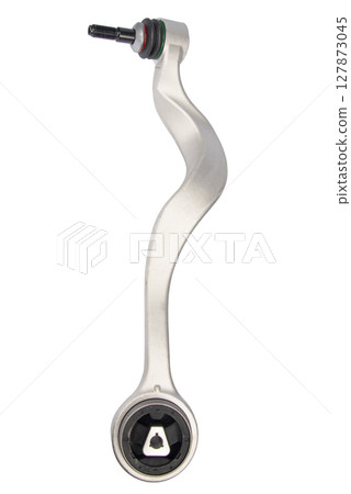 Front stabilizer isolated on white background. New car spare parts. Stabilizer link isolated. Rod connecting link. New car stabilizer links. Quality spare parts for car service or maintenance Front stabilizer isolated on white background. New car spare parts. Stabilizer link isolated. Rod connecting link. New car stabilizer links. Quality spare parts for car service or maintenance 127873045