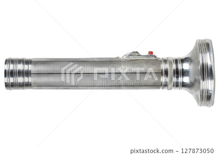 retro vintage battery powered flashlight isolated on white retro vintage battery powered flashlight isolated on white 127873050