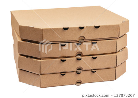 Stack of pizza boxes, isolated on white Stack of pizza boxes, isolated on white 127873207