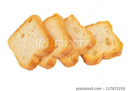 Dehydrated small toast crostini crackers for breakfast or desserts 127873258