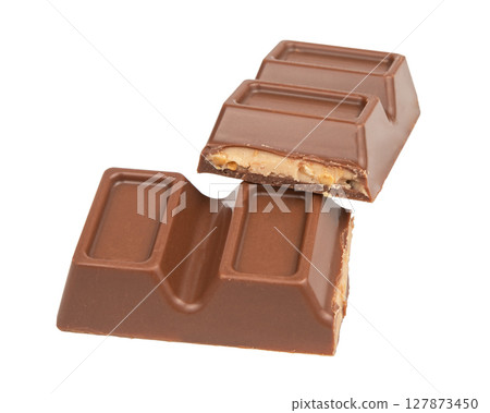 Chocolate with caramel on a white background 127873450