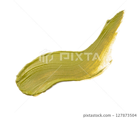 Abstract brushstroke of green paint isolated on white 127873504