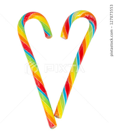 Christmas candy cane. Isolated on white background with clipping path 127873553