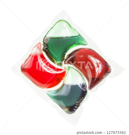 Washing multicolor gel liquid powder capsule isolated on the white background Washing multicolor gel liquid powder capsule isolated on the white background 127873562