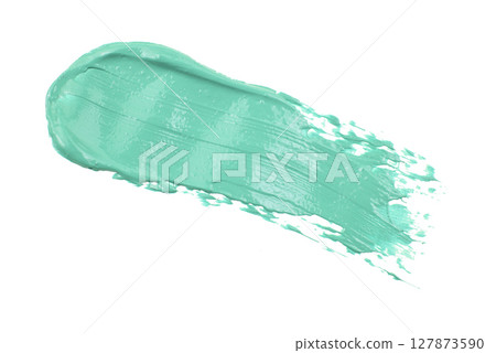 Smear and texture of lipstick or acrylic paint isolated on white background. Stroke of lipgloss or liquid nail polish swatch smudge sample. Element for beauty cosmetic design. 127873590