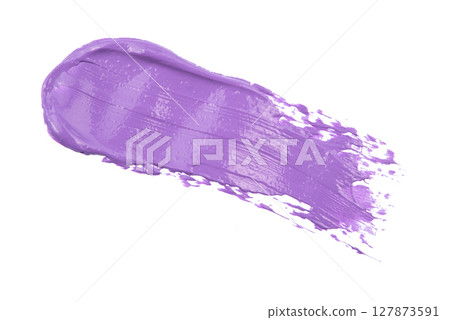 Smear and texture of lipstick or acrylic paint isolated on white background. Stroke of lipgloss or liquid nail polish swatch smudge sample. Element for beauty cosmetic design. 127873591