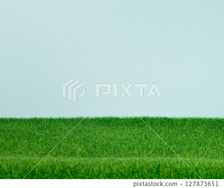 Studio grass and blue background for mockup 127873651