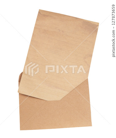 brown envelope with a blank card over white brown envelope with a blank card over white 127873659