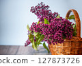 bouquet of beautiful blooming lilacs spring flowers with space for text 127873726