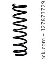 Car spare part. Large metal spring on white background. cushioning spring over white background, auto spare parts. automotive suspension springs on a white background 127873729