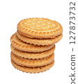 Tasty sandwich cookie with cream isolated on white 127873732