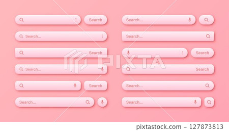 Colorful 3d search bar templates. Internet browser engine with search box, address bar and text field. UI design, website interface element with web icons and push button. Vector illustration Colorful 3d search bar templates. Internet browser engine with search box, address bar and text field. UI design, website interface element with web icons and push button. Vector illustration 127873813