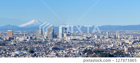 Aerial view of Mt. Fuji and Saitama New City in Saitama Prefecture 127873865