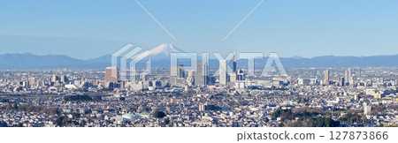 Aerial view of Mt. Fuji and Saitama New City in Saitama Prefecture 127873866