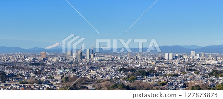 Aerial view of Mt. Fuji and Saitama New City in Saitama Prefecture 127873873