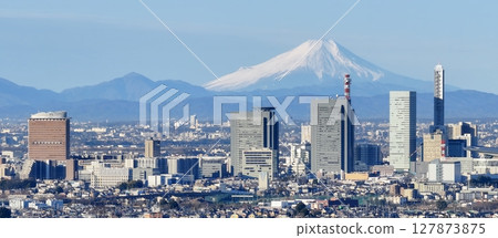 埼玉縣富士山和埼玉新城的鳥瞰圖 127873875