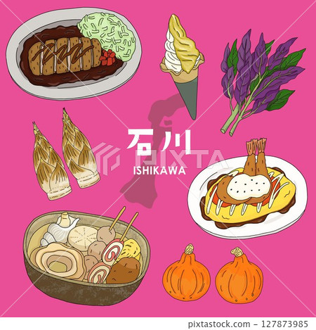 石川、金澤美食插畫橫幅 127873985