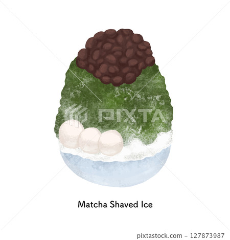 Matcha flavored shaved ice with azuki beans - Line drawing illustration 127873987