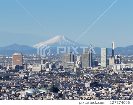 埼玉縣富士山和埼玉新城的鳥瞰圖 127874006