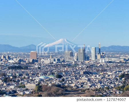 埼玉縣富士山和埼玉新城的鳥瞰圖 埼玉縣富士山和埼玉新城的鳥瞰圖 127874007