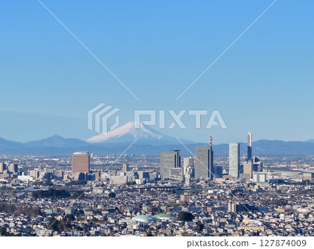 埼玉縣富士山和埼玉新城的鳥瞰圖 127874009