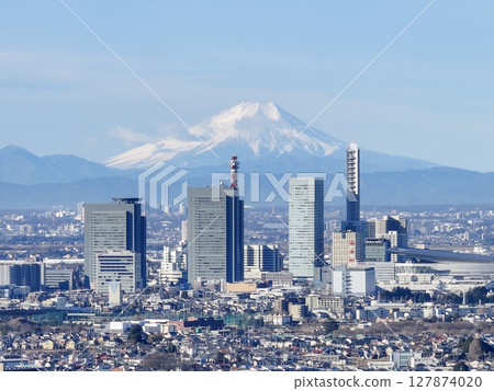 埼玉縣富士山和埼玉新城的鳥瞰圖 127874020