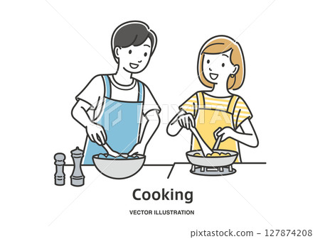 A friendly couple cooking 127874208