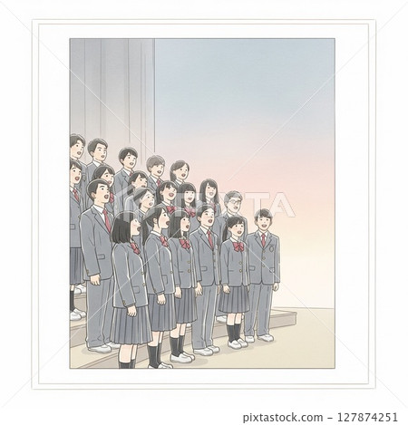 Junior and senior high school students singing together on stage 127874251